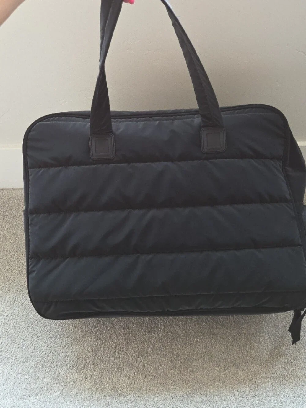 Black Quilted Duffel Tote Bag